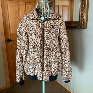 CoAco Women’s L/XL 100% Silk Vintage Leopard Print Zip Up Jacket Animal Print